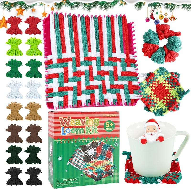 Caydo Christmas Weaving Loom Kit for Kids, Pot Holder Loom Kit for Girls 8-12, Include 448Pcs Weaving Loops(8 Colors), DIY Art and Craft Looms for Kid, Gift for Christmas & Craft-Loving Kids Age 8-12 - Image 1